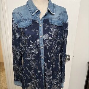 Reba Denim and Lace Button-Up Shirt